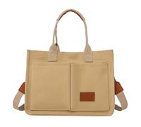 Großvolumige Damen Canvas Shopper Tasche Mit Außenfächern Für Täglichen Stil Praktischen Komfort (Khaki, One Size)