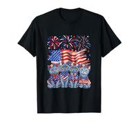 Group Chartreux Cats Floral 4th of Juli US Flag Fireworks T-Shirt
