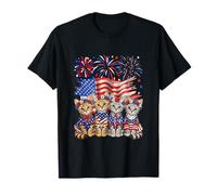 Group Savannah Cats Floral 4th of Juli US Flag Fireworks T-Shirt