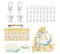 GROVBLE 20 Stück Gastgeschenk Taufe Set - Schutzengel Schlüsselanhänger mit Organzabeutel & Kraftpapier, Fertige Dankeschön-Geschenke für Taufe & Kommunion