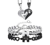 GROVBLE 4 Stück Pärchen Armband, Partner Armbänder, Personalisiert Schmuckset, Personalisierte Kette, Partner Geschenke, Pärchen Kette, Jahrestag Geschenk, Valentinstag