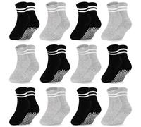 GRPSKCOS Rutschsocken Socken Kinder 12 Paar Stoppersocken Baby ABS Socken Kinder Antirutschsocken für 0-7 Jahre Jungen Mädchen（#4 Schwarz+Hellgrau 6-12 Monate）
