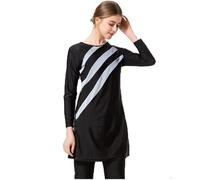 Grsafety Damen Muslimischen Badeanzug - Full Cover Bademode Bescheidene Badebekleidung Swimwear Burkini Frauen, Schwarz-Grau, 3XL