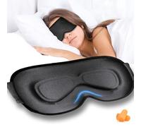 Grsta Schlafmaske für Seitenschläfer, 100％ Lichtblockierende Schlafbrille, mit Tiefen Augenhöhlen und Erhöhten Nasenpads, Augenklappe für Herren und Frauen, inklusive Zwei Ohrstöpsel, Schwarze Tasche