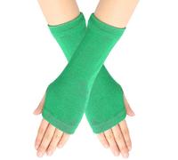(Grün) 2 Stück gestrickte fingerlose Handschuhe mit Fingerlöchern, wärmende Winterhandschuhe, lange