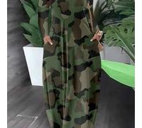 Grün Camouflage bedrucktes Off-Shoulder Kleid in Große Größen für Damen, modisch, lässig, langärmlig, elegant für den Frühling