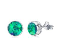 Grün Opal Ohrstecker 925 Sterling Silber Rund Ohrstecker Opal Hypoallergen Ohrringe für Damen Mädchen 7 mm