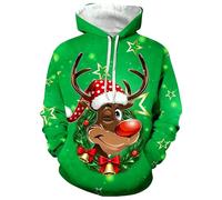 Grün Weihnachts Hoodie Herren Pullover Lustige Rentier 3D Weihnachten Sweater Christmas Weihnachtspullover Weihnachtsmann Langarm Sweatshirt Für Jungen Winter Weihnachtspulli Weihnachtshemd 3XL 6XL