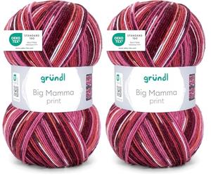 Gründl 2612-35 Big Mamma print Wolle, Acryl, Burgund-weinrot-rosa-weiß-teracotta, 30 x 17 x 14 cm, 400 Gramm (Packung mit 2)