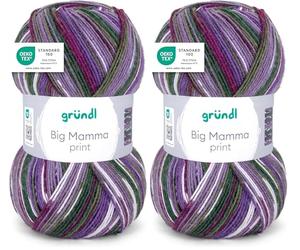 Gründl 2612-38 Big Mamma print Wolle, Acryl, Violett-tannengrün-weiß-moosgrün-lavendel, 30 x 17 x 14 cm, 400 Gramm (Packung mit 2)