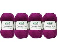 Gründl 4x50 Gramm Cotton Fun Woll Set SB Pack inkl. Anleitung für EIN Einkaufsnetz, Einkaufstasche mit Häkelnadel (21 Violett)