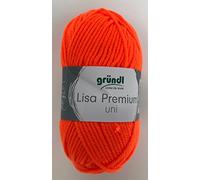 Gründl 5er Packung Wolle LISA Premium uni, 50gr, 100% Polyacryl,Bastelgarn,Strickgarn,Handarbeitswolle (50 neonorange)
