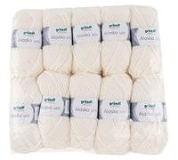 Gründl Alaska uni (Strick- und Häkelgarn mit wollartigem Charakter aus 80% Polyacryl und 20% Wolle, 100 g / 75 m, Nadelstärke: 10 mm - 12 mm, 10 x 100 g), Ecru