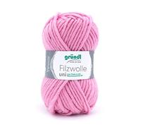 Gründl Filzwolle uni (Wolle zum Filzen, Stricken und Häkeln, Garn aus 100% Schurwolle, 50 g / 50 m, Nadelstärke: 8-9, 1 x 50 g), Rosa