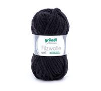 Gründl Filzwolle uni (Wolle zum Filzen, Stricken und Häkeln, Garn aus 100% Schurwolle, 50 g / 50 m, Nadelstärke: 8-9, 1 x 50 g), Schwarz