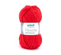 Gründl Filzwolle uni (Wolle zum Filzen, Stricken und Häkeln, Garn aus 100% Schurwolle, 50 g / 50 m, Nadelstärke: 8-9, 1 x 50 g), Signalrot