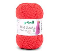 Gründl Hot Socks Merino, Sockenwolle mit Merinowolle, Strumpfwolle 4-fädig 50g / 200m, Sockengarn 4fädig uni einfarbig (15 koralle)