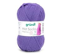 Gründl Hot Socks Merino, Sockenwolle mit Merinowolle, Strumpfwolle 4-fädig 50g / 200m, Sockengarn 4fädig uni einfarbig (18 lila)