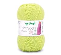 Gründl Hot Socks Merino, Sockenwolle mit Merinowolle, Strumpfwolle 4-fädig 50g / 200m, Sockengarn 4fädig uni einfarbig (07 limette)