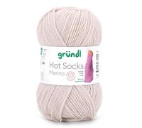 Gründl Hot Socks Merino, Sockenwolle mit Merinowolle, Strumpfwolle 4-fädig 50g / 200m, Sockengarn 4fädig uni einfarbig (22 sand)