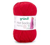 Gründl Hot Socks Merino, Sockenwolle mit Merinowolle, Strumpfwolle 4-fädig 50g / 200m, Sockengarn 4fädig uni einfarbig (16 feuer rot)
