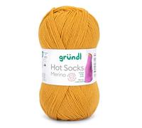 Gründl Hot Socks Merino, Sockenwolle mit Merinowolle, Strumpfwolle 4-fädig 50g / 200m, Sockengarn 4fädig uni einfarbig (25 curry)