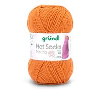 Gründl Hot Socks Merino, Sockenwolle mit Merinowolle, Strumpfwolle 4-fädig 50g / 200m, Sockengarn 4fädig uni einfarbig (26 kürbis)