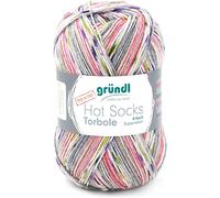 Gründl Hot Socks Torbole (Sockenwolle aus 75% Schurwolle (superwash) & 25% Polyamid, 4-fach Sockengarn, Nadelstärke: 2,5 - 3 mm), beige-chilli-pflaume-weiß-salatgrün-schiefergrau, 45 x 37 x 9 cm