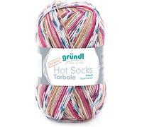 Gründl Hot Socks Torbole (Sockenwolle aus 75% Schurwolle (superwash) & 25% Polyamid, 4-fach Sockengarn, 100 g / 420 m, Nadelstärke: 2,5-3 mm, 100 g), beige-burgund-graphit-weiß-royal-rot-camel