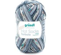 Gründl Hot Socks Torbole (Sockenwolle aus 75 % Schurwolle (superwash) & 25 % Polyamid, 4-fach Sockengarn, 100 g / 420 m, Nadelstärke: 2,5 - 3 mm, 100 g), jeans-marine-schiefergrau-weiß-burgund-petrol