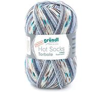 Gründl Hot Socks Torbole (Sockenwolle aus 75% Schurwolle (superwash) & 25% Polyamid, 6-fach Sockengarn, 150g / 375m, Nadelstärke: 3-4 mm, 1 x 150 g), jeans-marine-schiefergrau-weiß-burgund-petrol