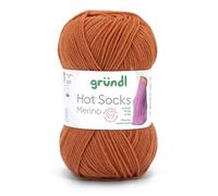 Gründl Hots Socks Merino uni, 4-fädige Sockenwolle, 50 g /200m,75% Schurwolle (Merino, superwash), 25% Polyamid,mulesing frei, Öko-tex Standard, (27 kupfer)