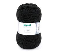 Gründl Lisa Premium Uni Strick- & Häkelgarn (weicher und wollartiger Charakter, pflegeleichtes waschbares Strickgarn aus 100% Polyacryl, 50 g/ 133 m, Nadelstärke: 3,5-4,5, 1 Knäuel á 50 g), Schwarz