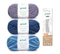 Gründl Sockenstrickset - Sockenwolle Trio 3 Knäuel 100 g, blau flieder rosa + addi CraSy Snakes Nadelspiel 15 cm 2,50 mm