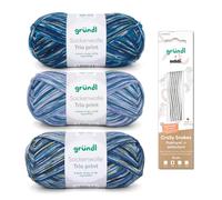Gründl Sockenstrickset - Sockenwolle Trio 3 Knäuel 100 g, blau-grün-jeans + addi CraSy Snakes Nadelspiel 15 cm 2,50 mm
