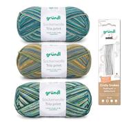 Gründl Sockenstrickset - Sockenwolle Trio 3 Knäuel 100 g, grün aqua gelb + addi CraSy Snakes Nadelspiel 15 cm 2,50 mm