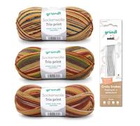 Gründl Sockenstrickset - Sockenwolle Trio 3 Knäuel 100 g, natur-orange-braun + addi CraSy Snakes Nadelspiel 15 cm 2,50 mm