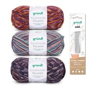 Gründl Sockenstrickset - Sockenwolle Trio 3 Knäuel 100 g, violett aqua orange + addi CraSy Snakes Nadelspiel 15 cm 2,50 mm