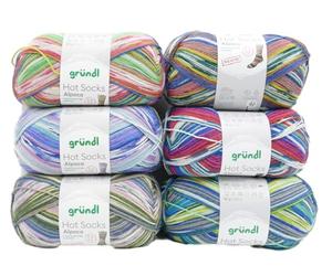 Gründl Sockenwolle Paket Hot Socks Alpaca, Sockengarn 4-fädig, Strumpfwolle 100g, 420m, 65% Wolle, 25% Polyamid, 10% Alpaka