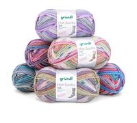 Gründl Sockenwolle Paket Hot Socks Silk, 6x100g Sockengarn mit Seide, Strumpfwolle 4fädig, 55% Wolle, 25% Polyamid, 20% Seide
