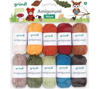 Gründl Wolle Amigurumi Set - Mini Knäuel zum Häkeln von kleinen Figuren - Häkelset aus 100 % Baumwolle - Baumwollgarn 10 x 10 g / 23 m - Naturfarben