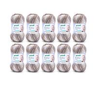 Gründl Wolle Baby color - Babywolle zum Häkeln und Stricken mit Farbverlauf - Weich und hautfreundlich - 70% Polyacryl, 30% Polyamid - 10 Knäuel 50 g / 150 m - Nadelstärke 3,5-4,5 - nougat-weiß