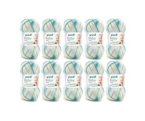 Gründl Wolle Baby color Babywolle 10 Knäuel 50 g, ozeanblau-weiß | Babywolle zum Häkeln und Stricken mit Farbverlauf - 70 % Polyacryl, 30 % Polyamid - 50 g / 150 m - Nadelstärke 3,5 -4,5