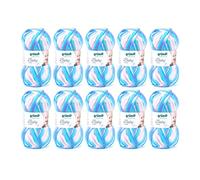 Gründl Wolle Baby color Babywolle 10 Knäuel 50 g, türkis-weiß | Babywolle zum Häkeln und Stricken mit Farbverlauf - 70 % Polyacryl, 30 % Polyamid - 50 g / 150 m - Nadelstärke 3,5 -4,5