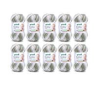 Gründl Wolle Baby color - Babywolle zum Häkeln und Stricken mit Farbverlauf - Weich und hautfreundlich - 70% Polyacryl, 30% Polyamid - 10 Knäuel 50 g / 150 m - Nadelstärke 3,5-4,5 - moos-weiß