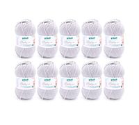 Gründl Wolle Baby uni - weiche Wolle zum Häkeln und Stricken - Babywolle - Babygarn - Weich und hautfreundlich - 70% Polyacryl,30% Polyamid - 10 Knäuel 50 g / 150 m - Nadelstärke 3,5-4,5 - hellgrau