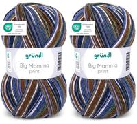 Gründl Wolle Big Mamma Print - XXL Wolle zum Stricken - Großknäuel 400 g / 1040 m - Wolle Farbverlauf aus 100% Polyacryl - Moos-royal-indigo-taupe-schoko-weiß (Packung mit 2)