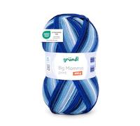 Gründl Wolle Big Mamma Print - XXL Wolle zum Stricken mit Farbverlauf - Weich und hautfreundlich - 100% Polyacryl - 1 Knäuel 400 g / 1040 m - Nadelstärke 3,5-4,5 - royalblau-jeans-himmelblau-weiß