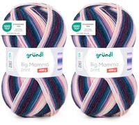 Gründl Wolle Big Mamma Print - XXL Wolle zum Stricken mit Farbverlauf - Weich und hautfreundlich - 100% Polyacryl - 1 Knäuel 400 g / 1040 m - Nadelstärke 3,5-4,5 - flieder-petrol (Packung mit 2)