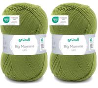 Gründl Wolle Big Mamma uni - XXL Wolle zum Stricken - Strickgarn - Weich und hautfreundlich - 100% Polyacryl - 1 Knäuel 400 g / 1040 m - Nadelstärke 3,5-4,5 - grasgrün (Packung mit 2)